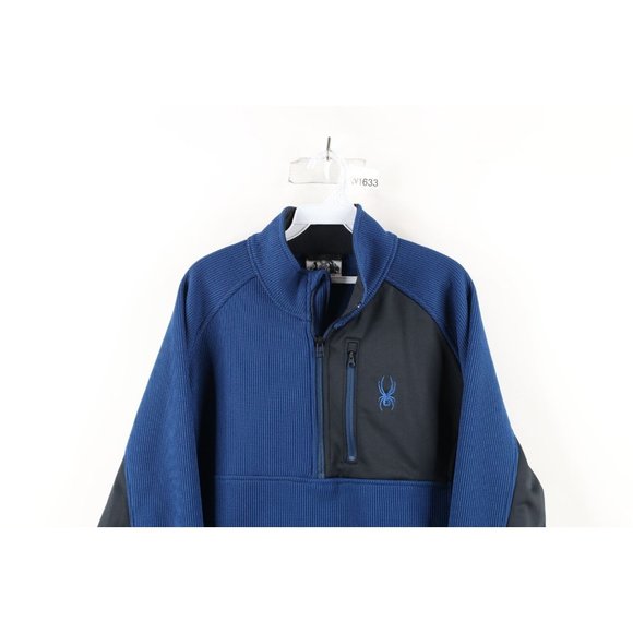 Spyder Mens XL Color Block Heavyweight Bandit Half Zip Pullover Sweater Blue - Picture 2 of 11